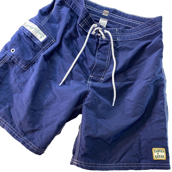 Kanvas by Katin Swim Trunks Nylon Shorts Mens 30 Navy Blue Cargo Lucky USA VTG - Picture 1 of 13
